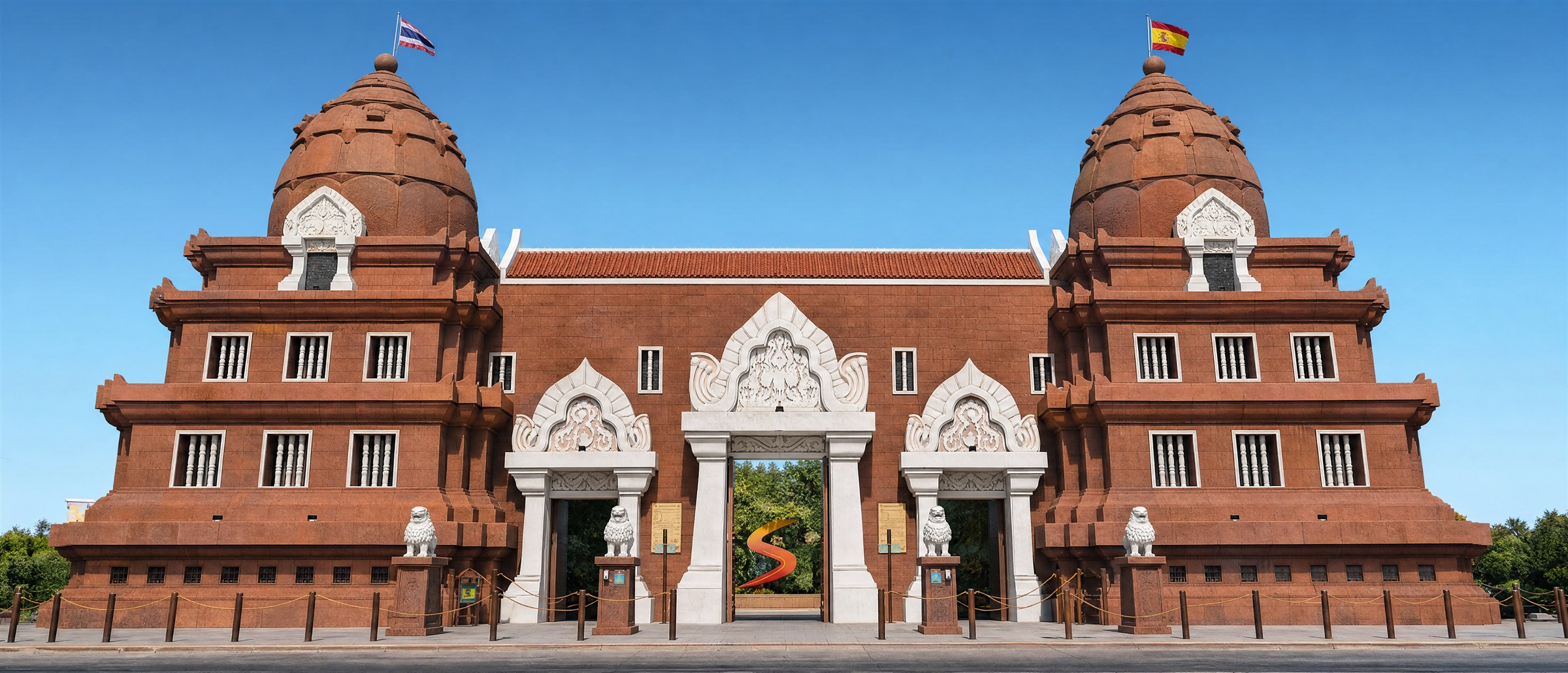 Entrada principal de Siam Park, con sus torres y arquitectura tailandesa