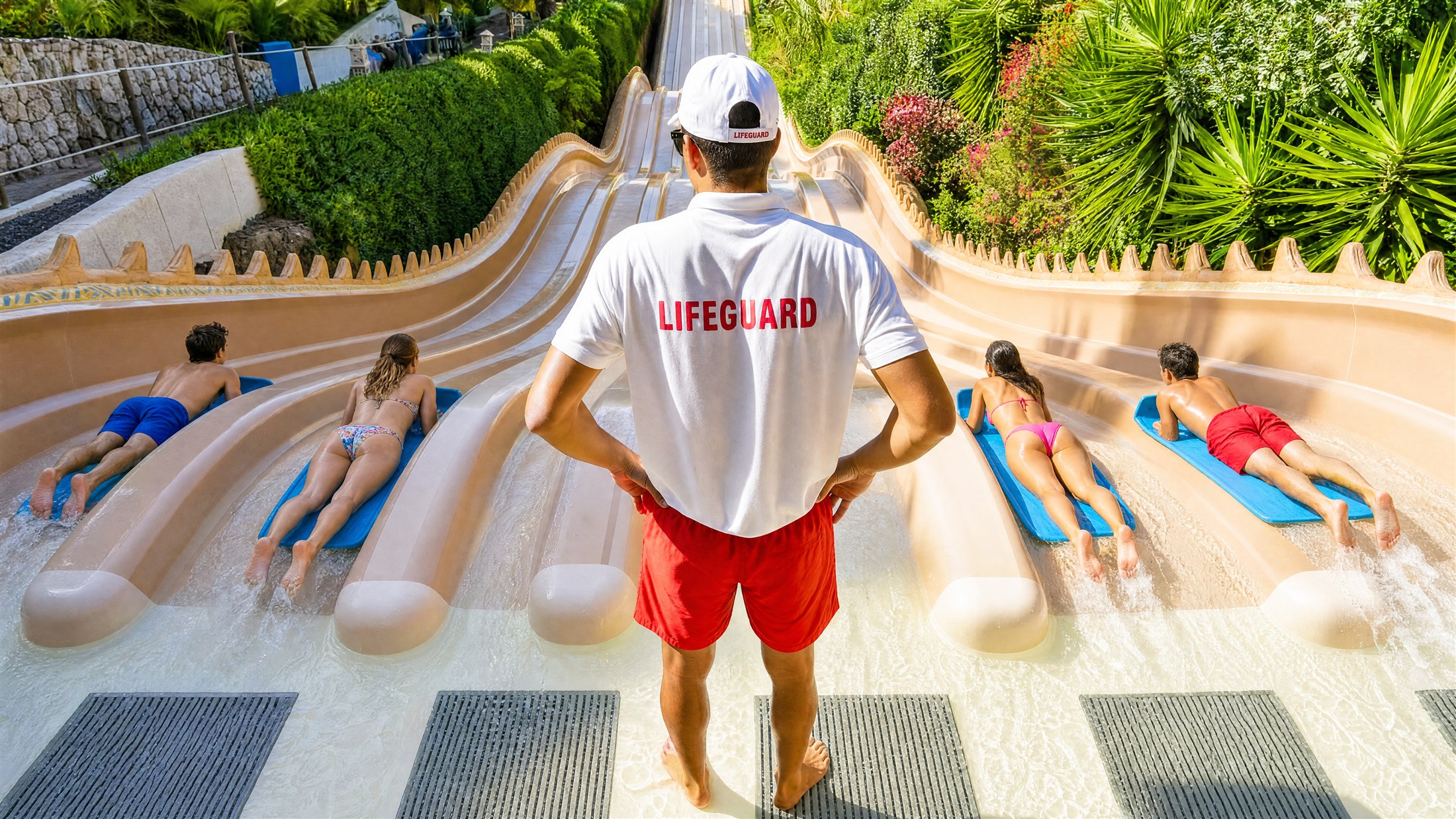 Socorrista de Siam Park supervisando la salida de una atracción